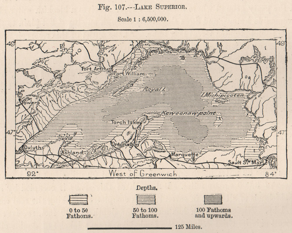 Lake Superior. North America. Canada 1885 old antique vintage map plan chart